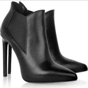Saint Laurent YSL Classic Paris Ela 110 Ankle Boots Heels Stiletto Leather Black